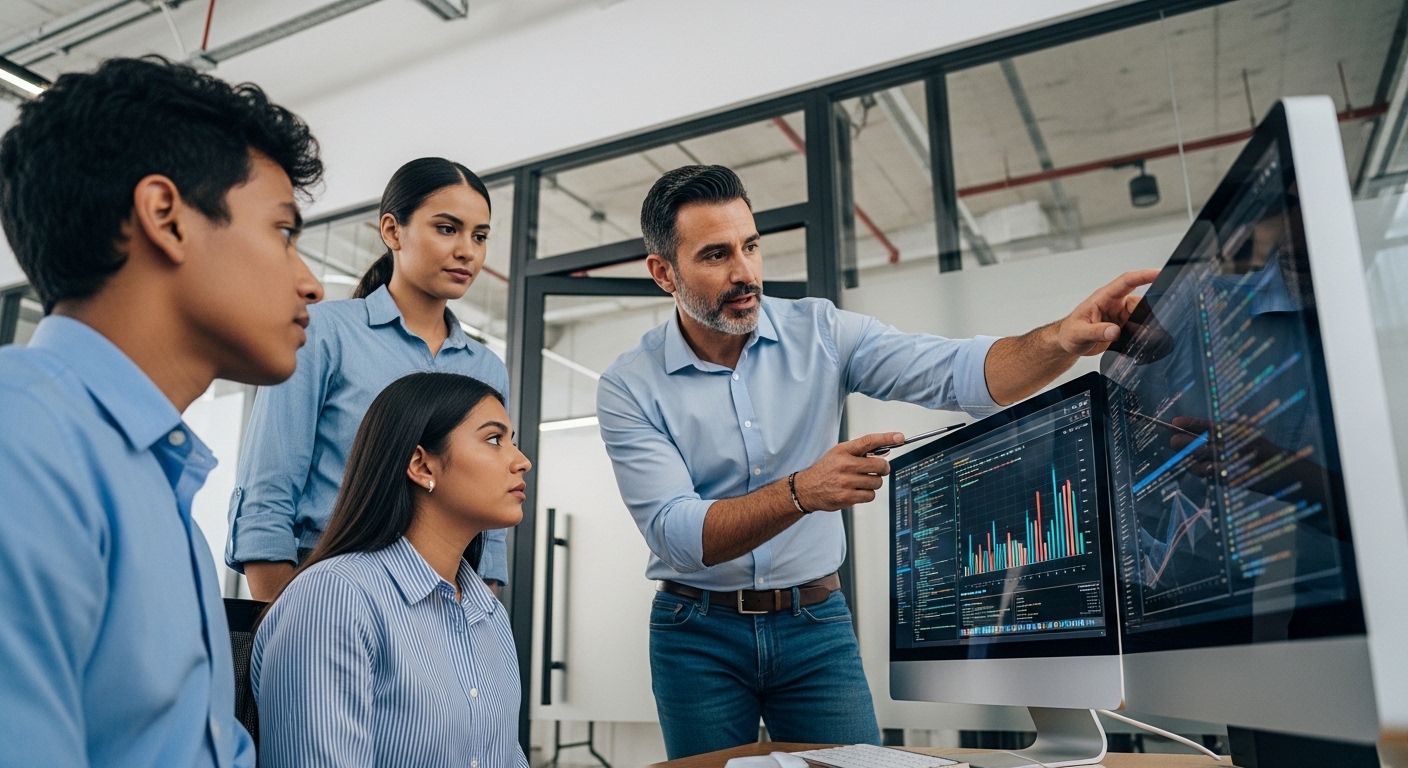 Oficina moderna con mentor y junior